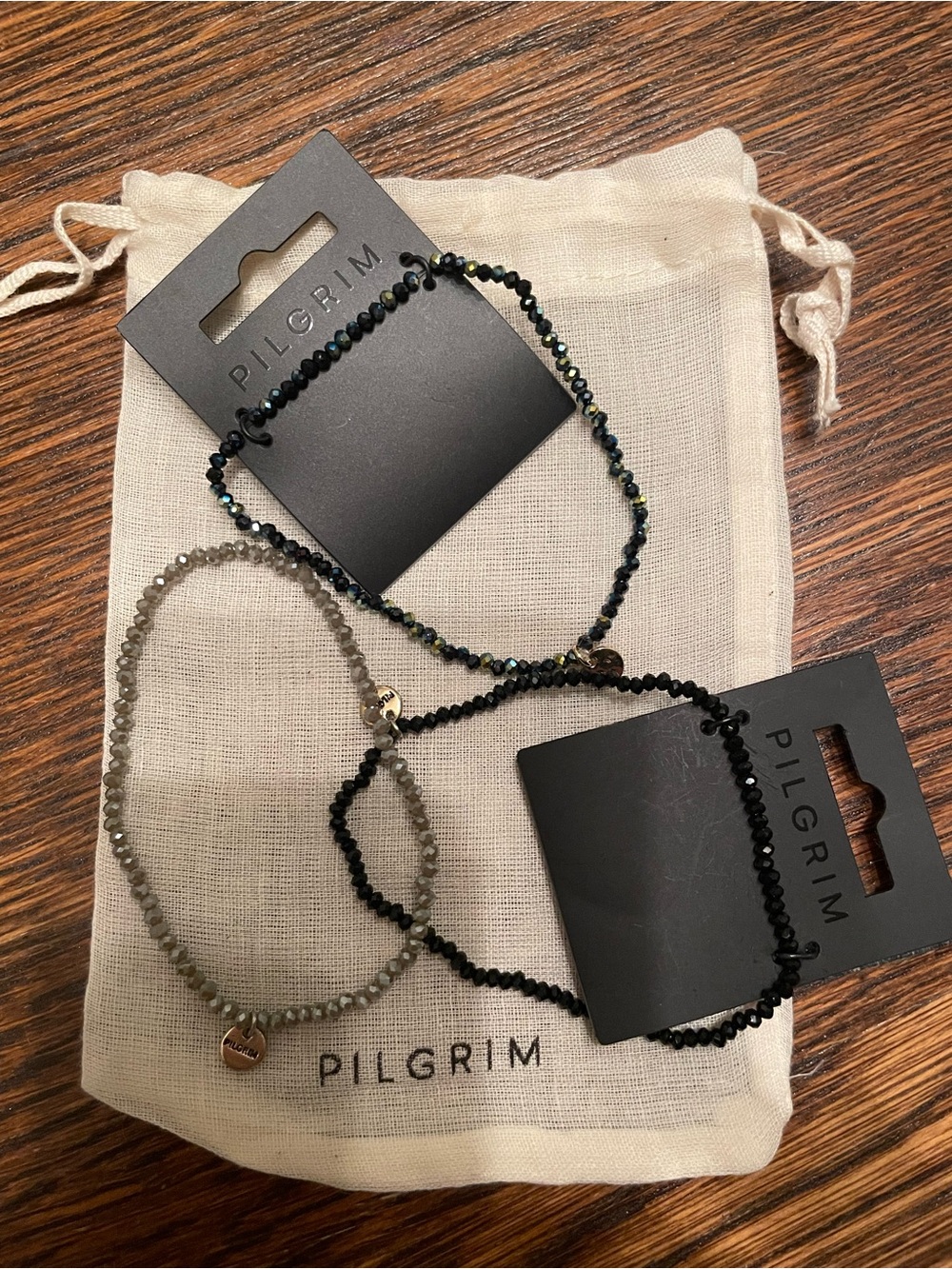 Pilgrim Black and Gray Beaded Bracelet Set with Iridescent Accents